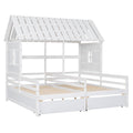 Twin Size House Platform Beds With Two Drawers For Boy And Girl Shared Beds, Combination Of 2 Side By Side Twin Size Beds,White Twin White Solid Wood Mdf