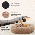 Anti Slip Round Fluffy Plush Faux Fur Cat Bed, Large Brown Brown Fabric