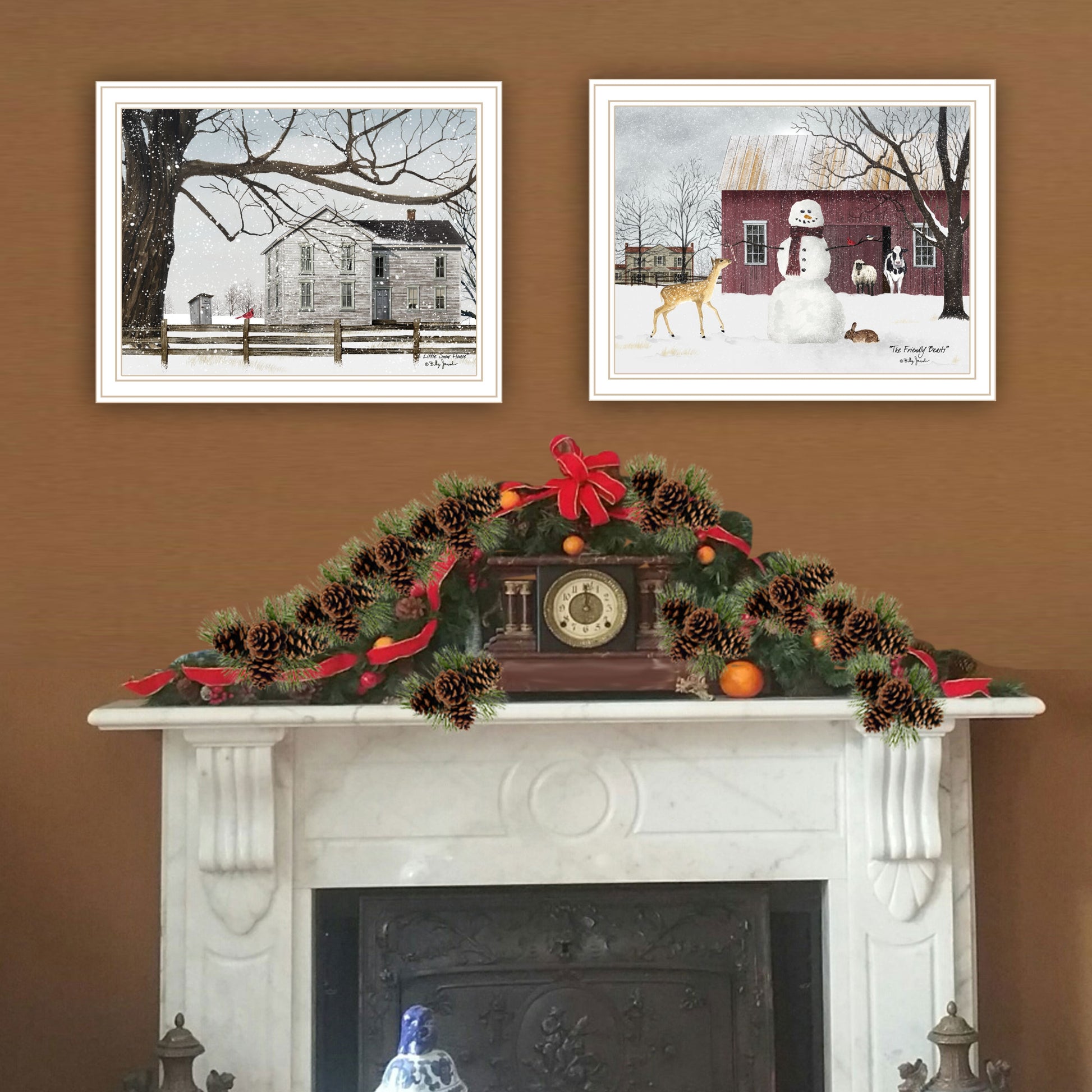 2 Piece Vignette Life In The Countryside Winter White Framed Wall Art For Living Room, Bedroom Wall Art Print For Home Decor By Billy Jacobs Multi Wood Paper