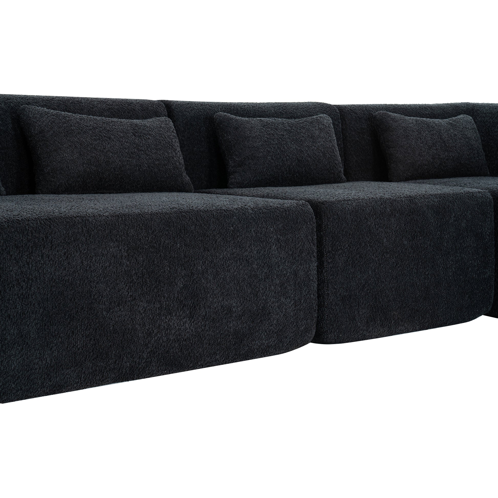 143.7" Upholstered Sofa Free Combined Sofa Couch With Two Chaise Lounge And Five Back Pillows For Living Room, Black Black Foam Polyester 5 Seat