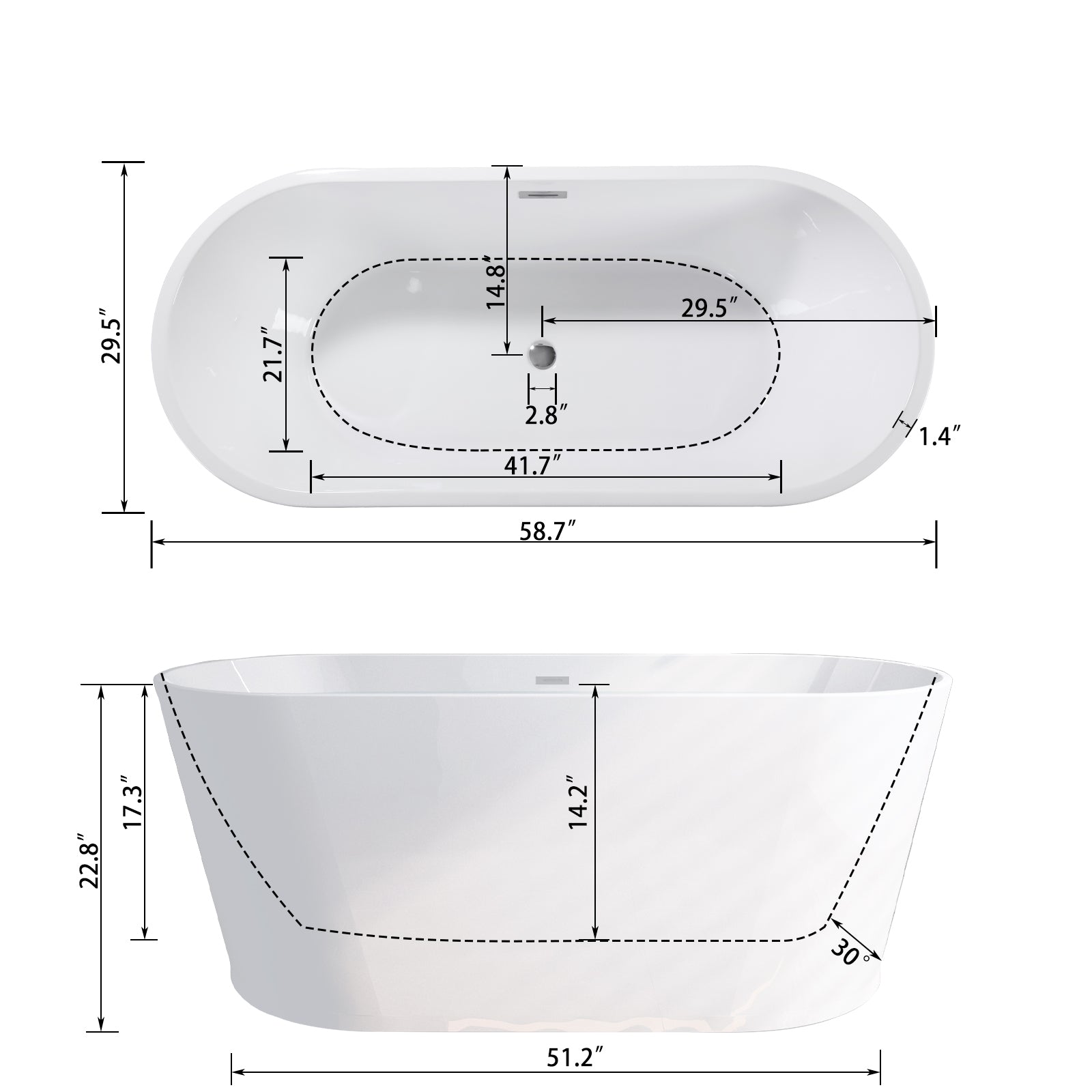 59" Acrylic Freestanding Bathtub Acrylic Soaking Tubs, White Bathtub, Oval Shape Black Freestanding Bathtub With Chrome Overflow And Pop Up Drain Gloss White Oval Bathroom Freestanding Tubs Polished 61 69 In Contemporary Soaking Center Acrylic Acrylic