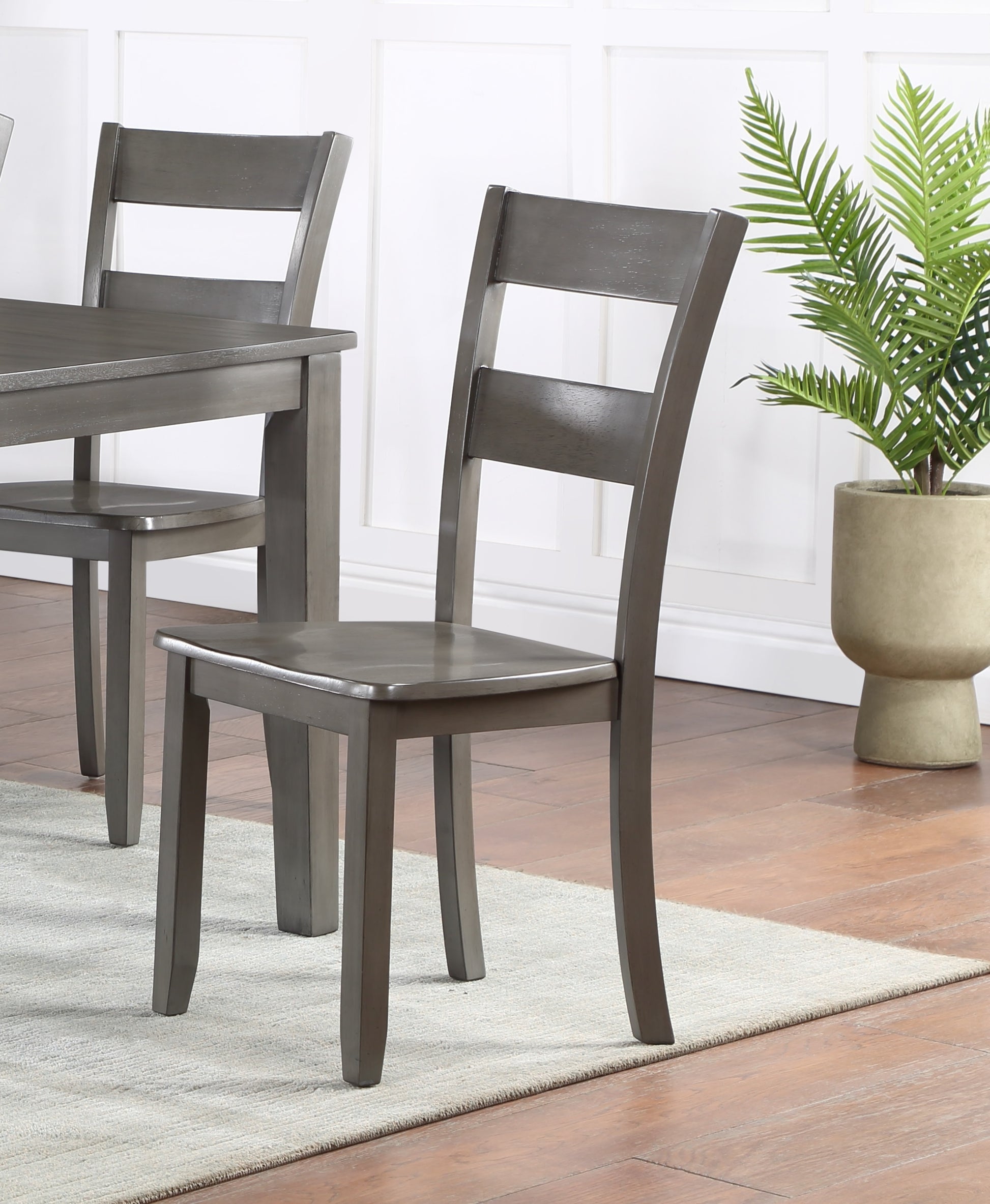Transitional 7Pc Dining Set Rectangular Table Wood Base Ladder Back Chairs Gray Finish Wooden Dining Room Furniture Wood Wood Gray Seats 6 Wood Dining Room 72 Inches Contemporary 4 Leg Rectangular