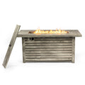 54Inch Outdoor Fire Table Steel Fire Pit Table With Wood Grain Surface Light Beige Steel