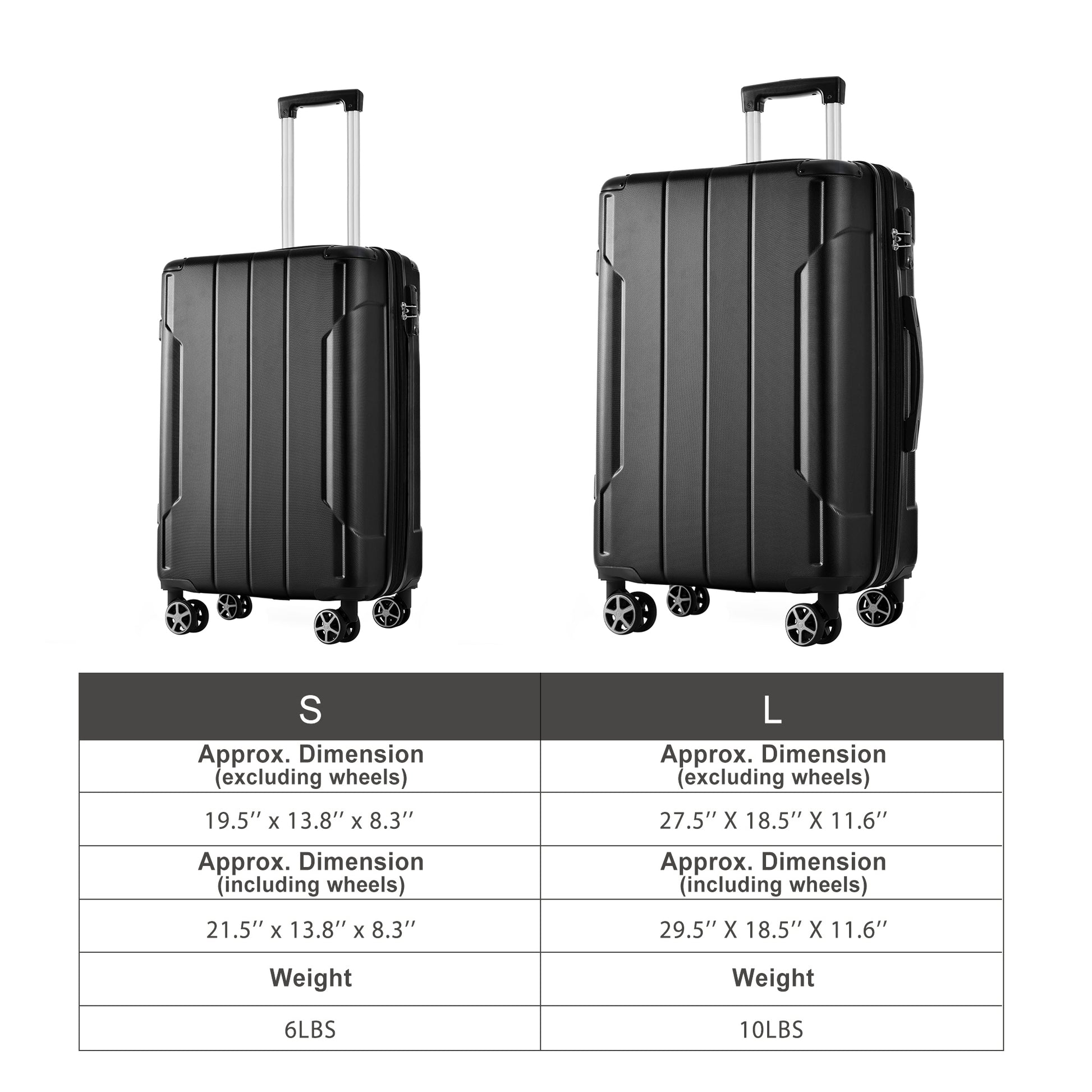 Luggage Sets 2 Piece, Hardshell Abs Lightweight And Expandable Only 28" Suitcases With Double Wheels, Carry On Luggage, 2 Piece Set 20 28 , Black Black Abs