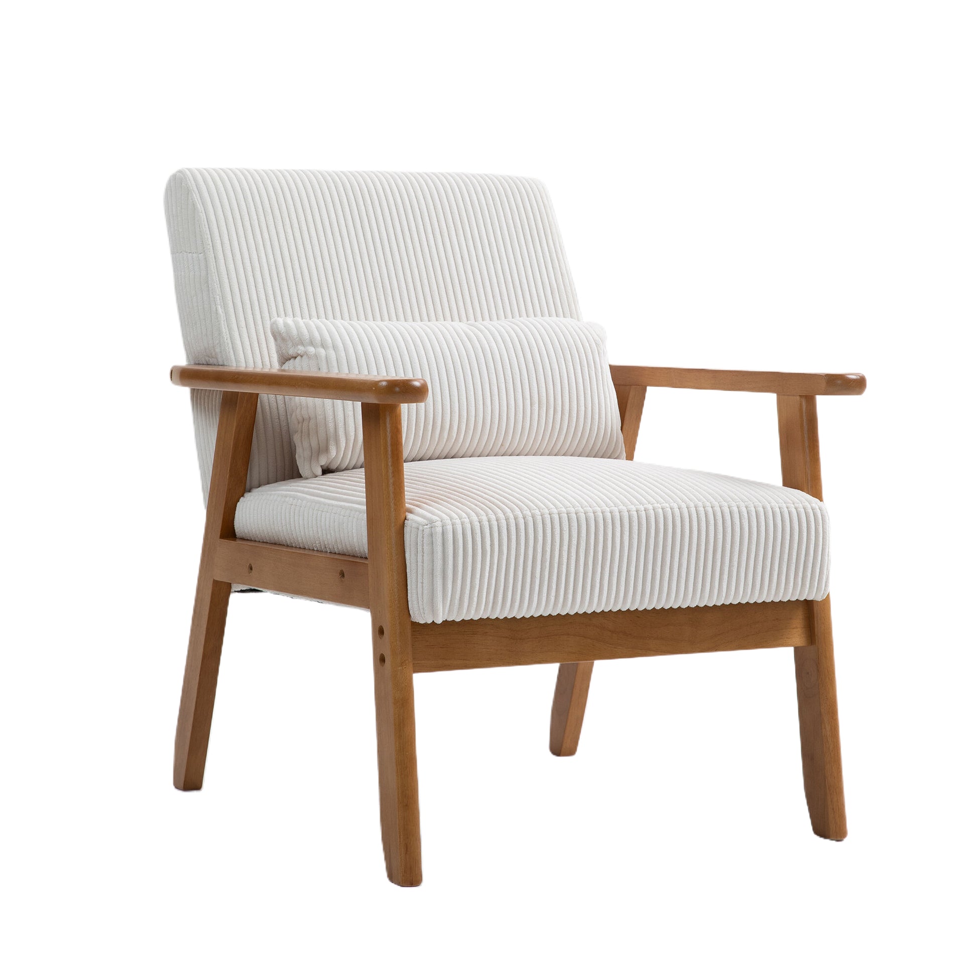 Leisure Chair With Solid Wood Armrest And Feet, Leisure Chair, Wood Frame, Velvet, L, Solid Rubber Wood Legs, Mid Century Modern Accent Chair, For Living Room Bedroom Studio Chair Beige Corduroy