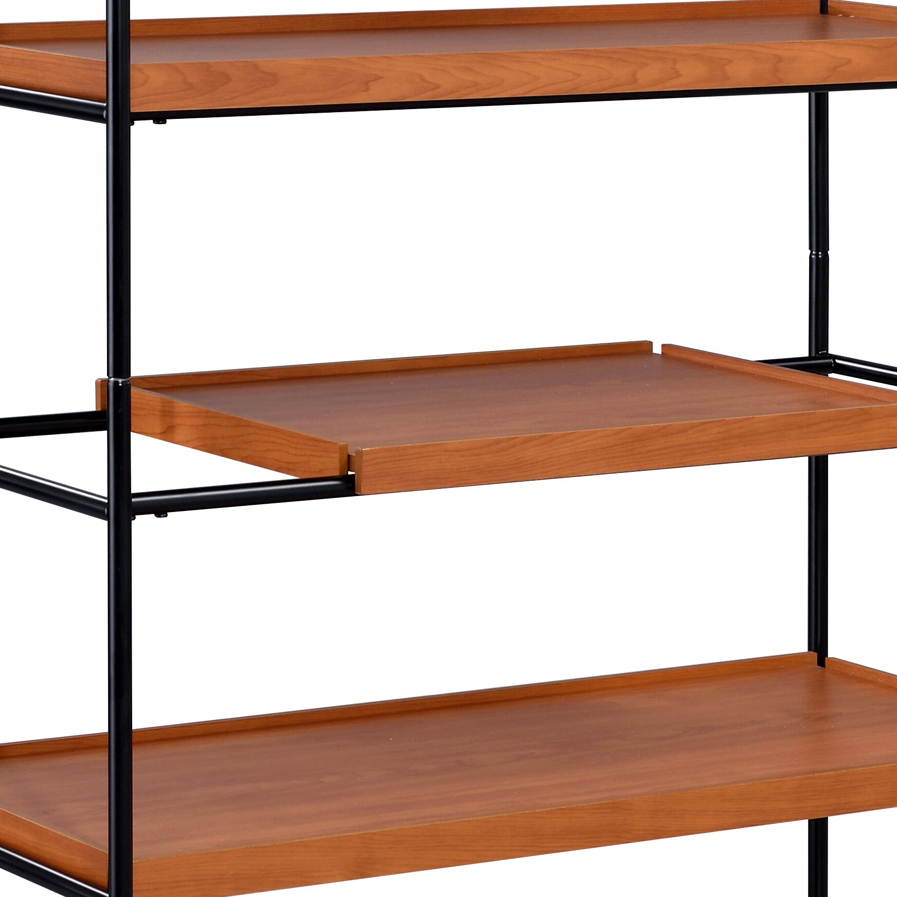 Honey Oak And Black 6 Shelf Bookshelf 6 Oak Etagere Horizontal Primary Living Space Open Back Wood Oak Adjustable Shelves Mdf Metal