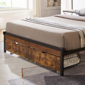 Full Bed Drawers Brown Black Mdf Metal