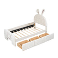 Twin Size Velvet Platform Bed With Rabbit Shaped Headboard, With Drawers, With Bed End Storage Pocket, Beige Twin Beige Plywood