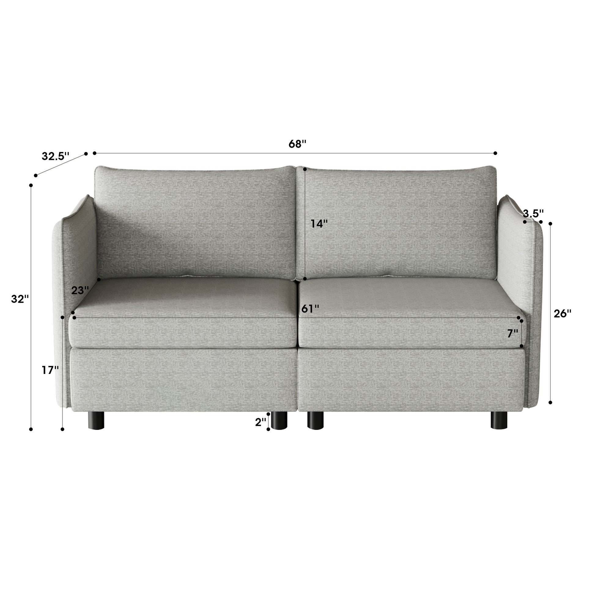 Love Seat Couches, 2 Seater Loveseat Mid Century Modern Sofa Couch With Storage For Small Spaces, Living Room, Dorm, Bedroom Grey Fabric