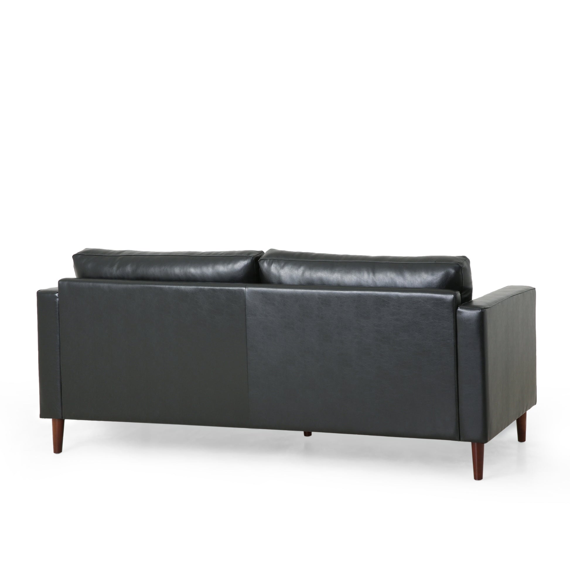 Mirod Comfy 3 Seat Sofa With Wooden Legs, Pu, For Living Room And Study Black Pu 3 Seat