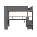 Wood Full Size Gaming Loft Bed With Desk, Multi Storage Shelves, Led And Charging Station, Dark Gray Box Spring Not Required Full Dark Gray Wood Bedroom Bed Frame Solid Wood Mdf
