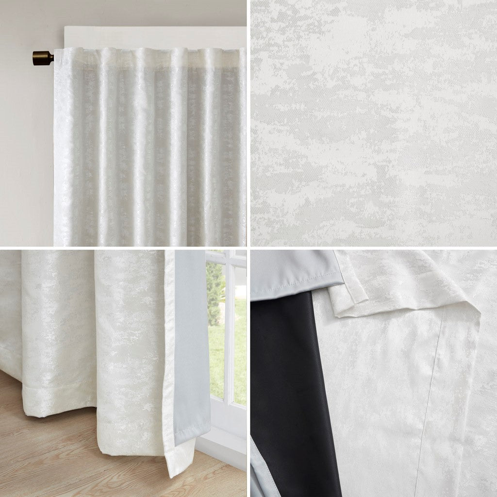 Jacquard Lined Total Blackout Rod Pocket Back Tab Curtain Panel Only 1 Pc Panel White Polyester