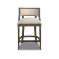 Paris 26.5 Farmhouse Counter Height Bar Stool With Backrest, Light Beige Linen Beige Foam Linen