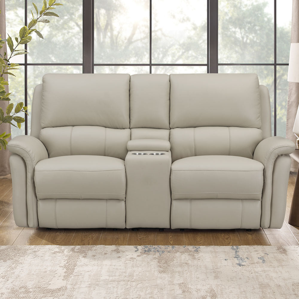 Erindale Power Headrest Zero Gravity Reclining Loveseat With Console Off White Genuine Leather Wood Primary Living Space Medium Firm Tight Back Eucalyptus Flared Arms Memory Foam Leather