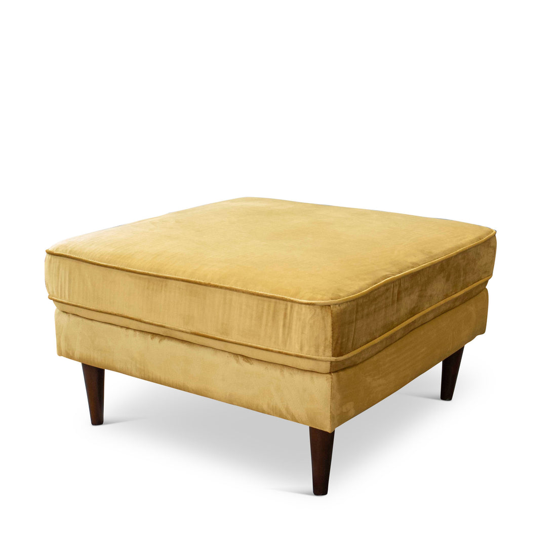 Amber Square Upholstered Ottoman Yellow Velvet Yellow Brown Velvet Medium Firm Backless Solid Yellow Mid Century Modern Square Armless Foam Solid Wood,Velvet