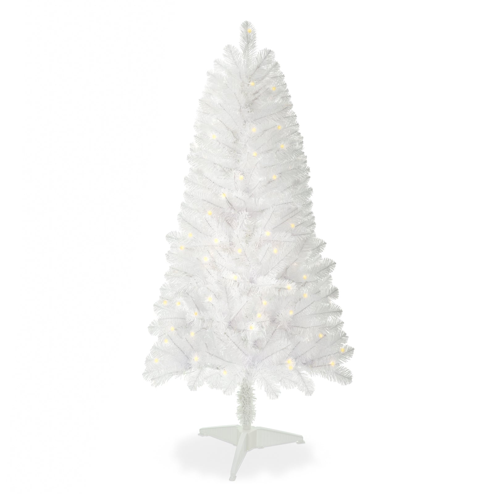 4Ft White Artificial Christmas Tree Prelit With Stand ,100 Warm White Led Lights, Realistic 241 Branch Tips Pvc White Norwood Spruce Tree Easy Assembly For Indoor, Home White Pvc