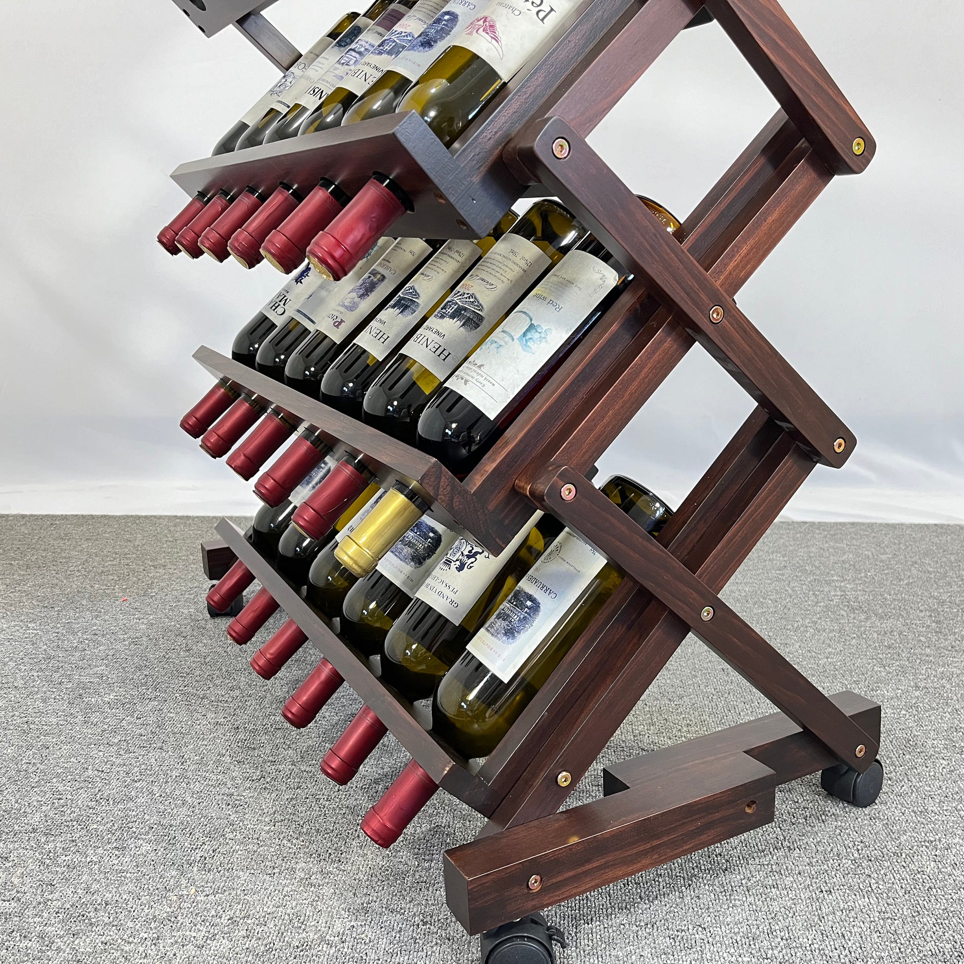 26 Bottles Freestanding Wine Rack,Wine Storage Rack, Freestanding Display Rack For Kitchen, Pantry, Cellar,Walnut Walnut Pine