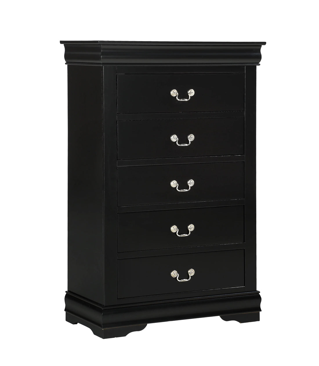 1Pc Black Finish Five Drawers Louis Philip Chest Solid Wood Contemporary Sleek Large Storage Black Transitional Solid Wood