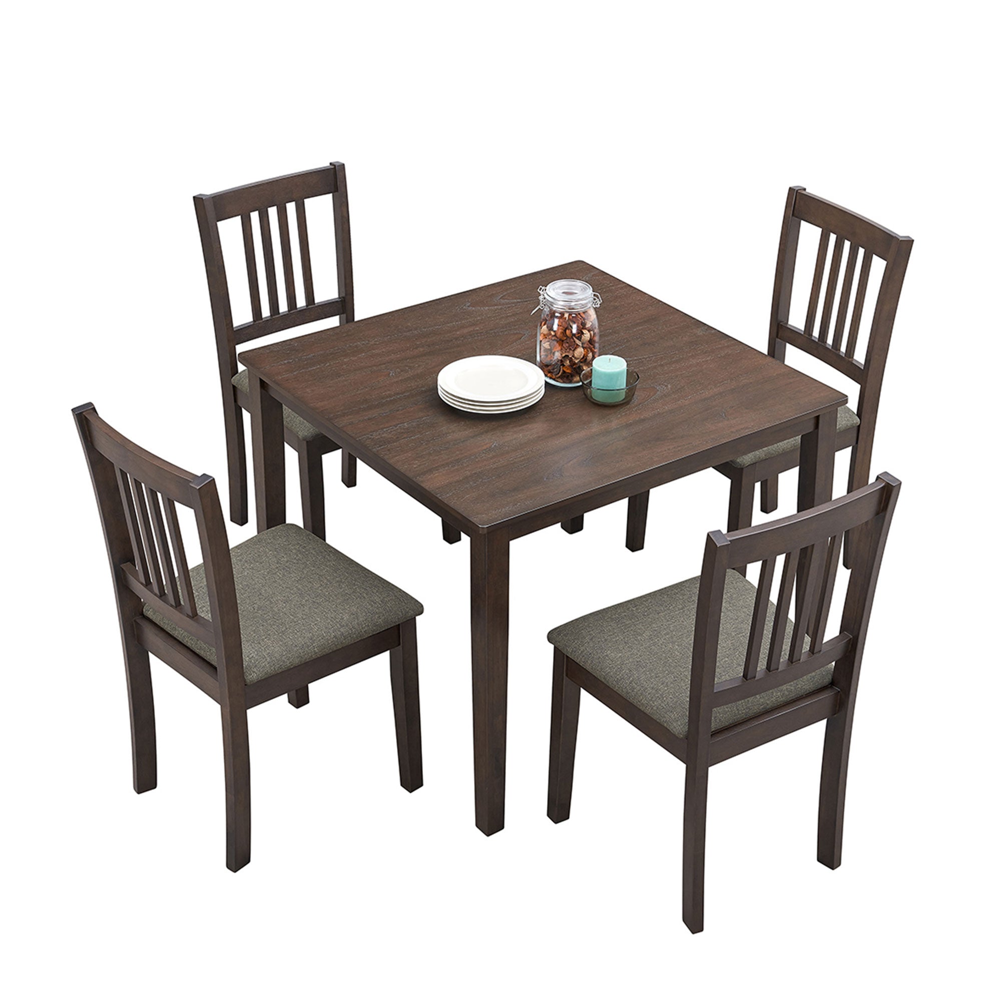 1 Table With 4 Chairs Wooden Dining Table Set, Mid Century Modern Square Wooden Kitchen Table And Upholstered Dining Chairs For Dining Room, Kitchen, Saving Space,Dark Brown Dark Brown Solid Wood Mdf