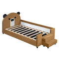 Twin Size Upholstered Daybed With Bear Shaped Headboard, Hydraulic System Andmesh Fence, Brown Brown Velvet