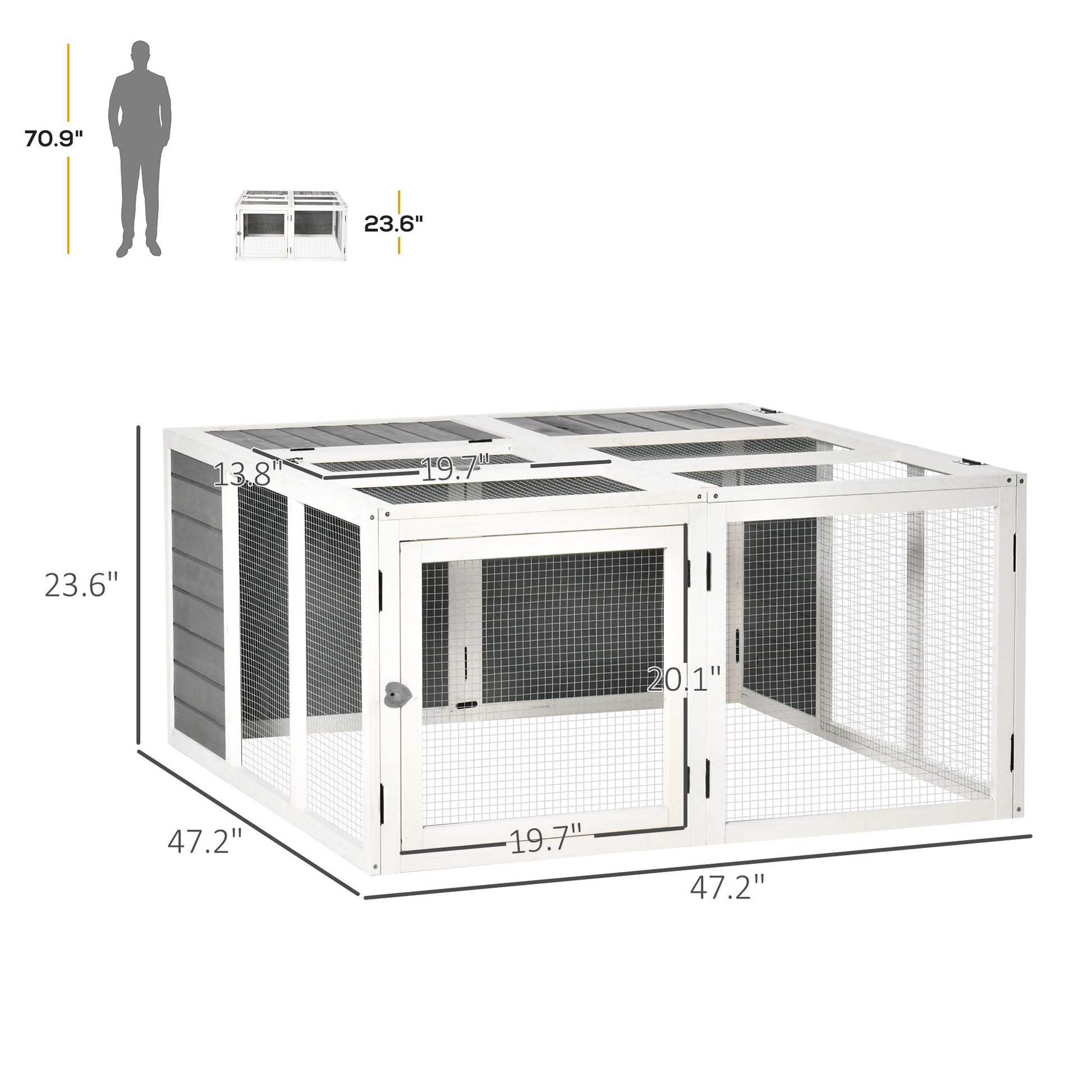 Pawhut Rabbit Hutch, Wooden Outdoor Bunny Cage With An Openable Foldable Top, Door, Guinea Pig Hutch For Backyard, Garden, Fits 1 4 Rabbits, Gray Gray Wood