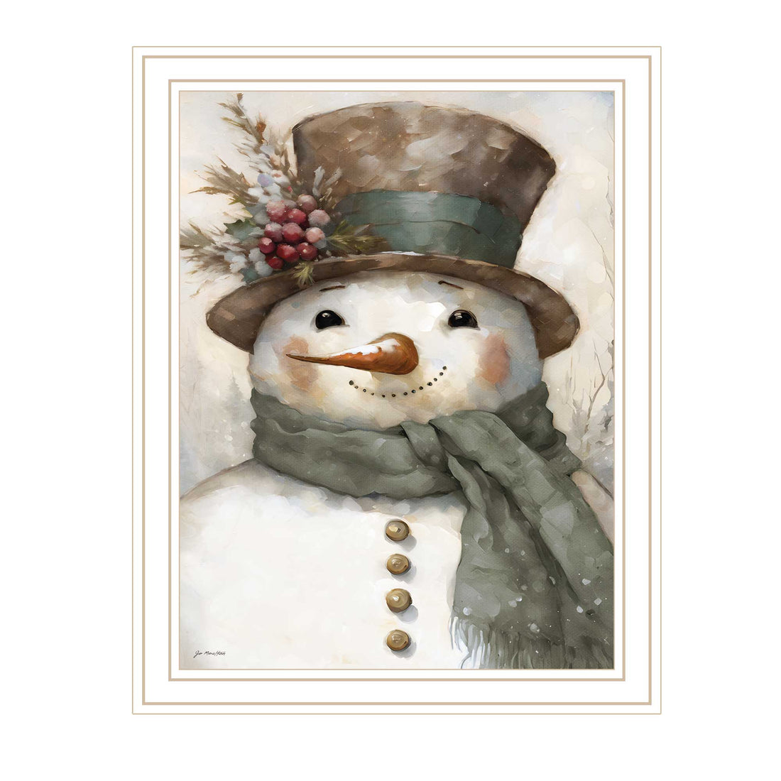 Old World Frosty The Snowman White Framed Wall Art For Living Room, Holiday Wall Art Print For Home Decor, Bedroom Wall Art By Jo Moulton Multicolor Wood Paper