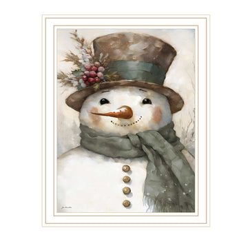 Old World Frosty The Snowman White Framed Wall Art For Living Room, Holiday Wall Art Print For Home Decor, Bedroom Wall Art By Jo Moulton Multicolor Wood Paper