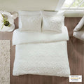 3 Piece Tufted Cotton Chenille Duvet Cover Set Queen Off White Cotton