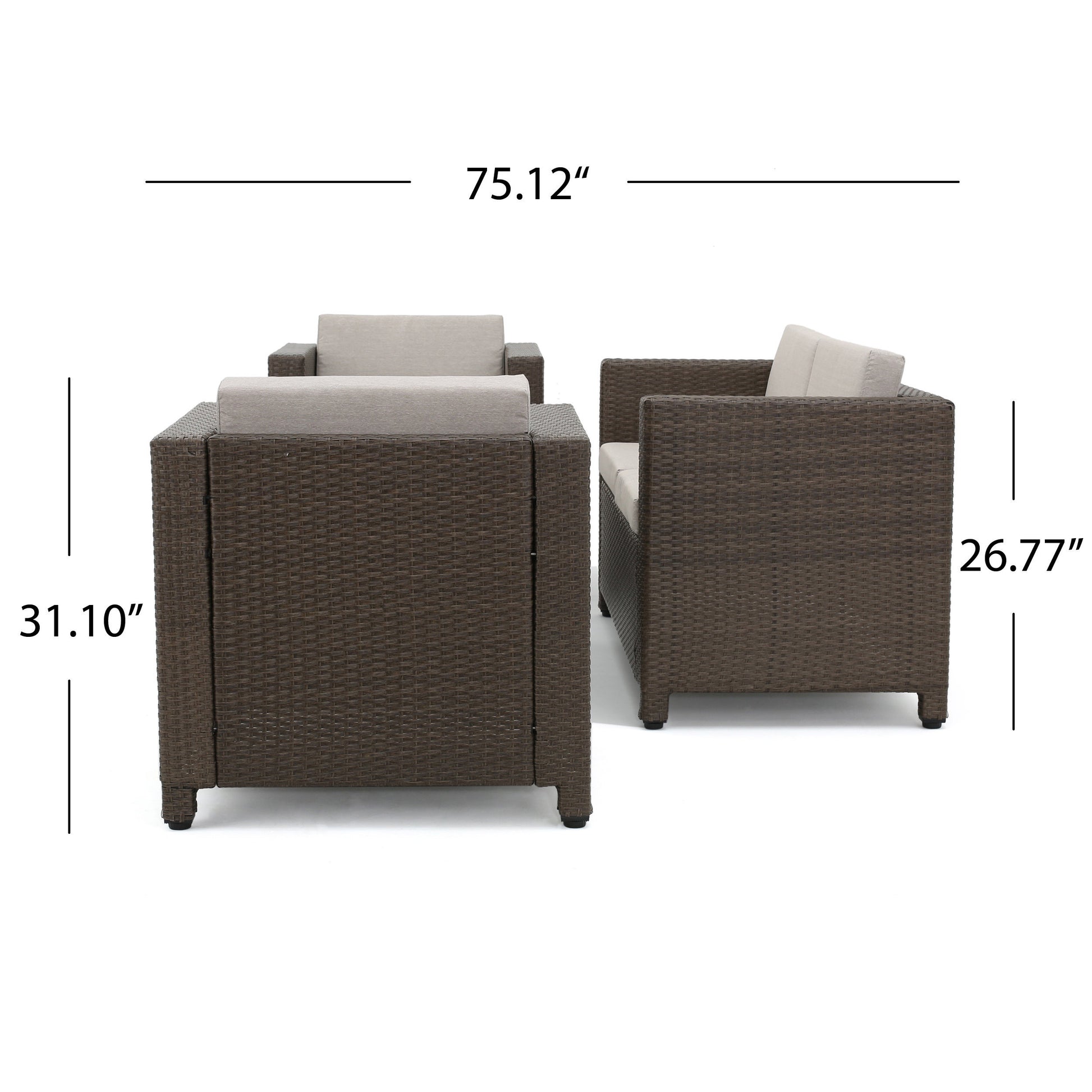 Puerta 4Pc Set Brown Rattan Waterproof Fabric