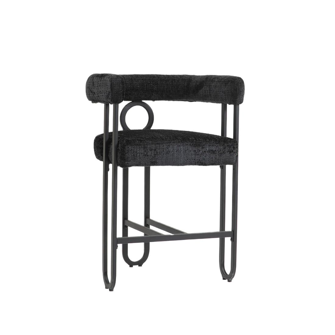 Coolmore Bar Stools Set Of 2, Modern Bar Stool With Back, Black Metal Frames, Upholstered Bar Stools For Kitchen Island, Pub, Club Black Chenille Black Foam Chenille