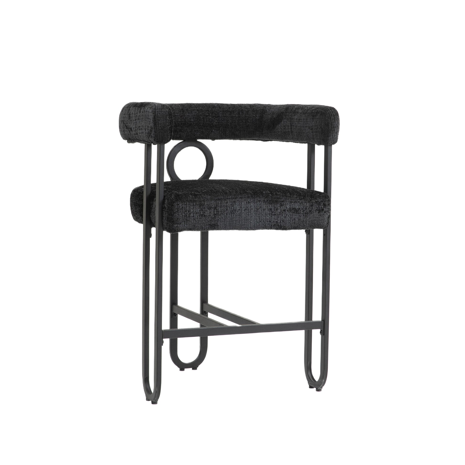 Coolmore Bar Stools Set Of 2, Modern Bar Stool With Back, Black Metal Frames, Upholstered Bar Stools For Kitchen Island, Pub, Club Black Chenille Black Foam Chenille