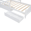 Twin Size Wood Platform Bed With Guardrails On Both Sides And Two Storage Drawers ,White Twin White Wood