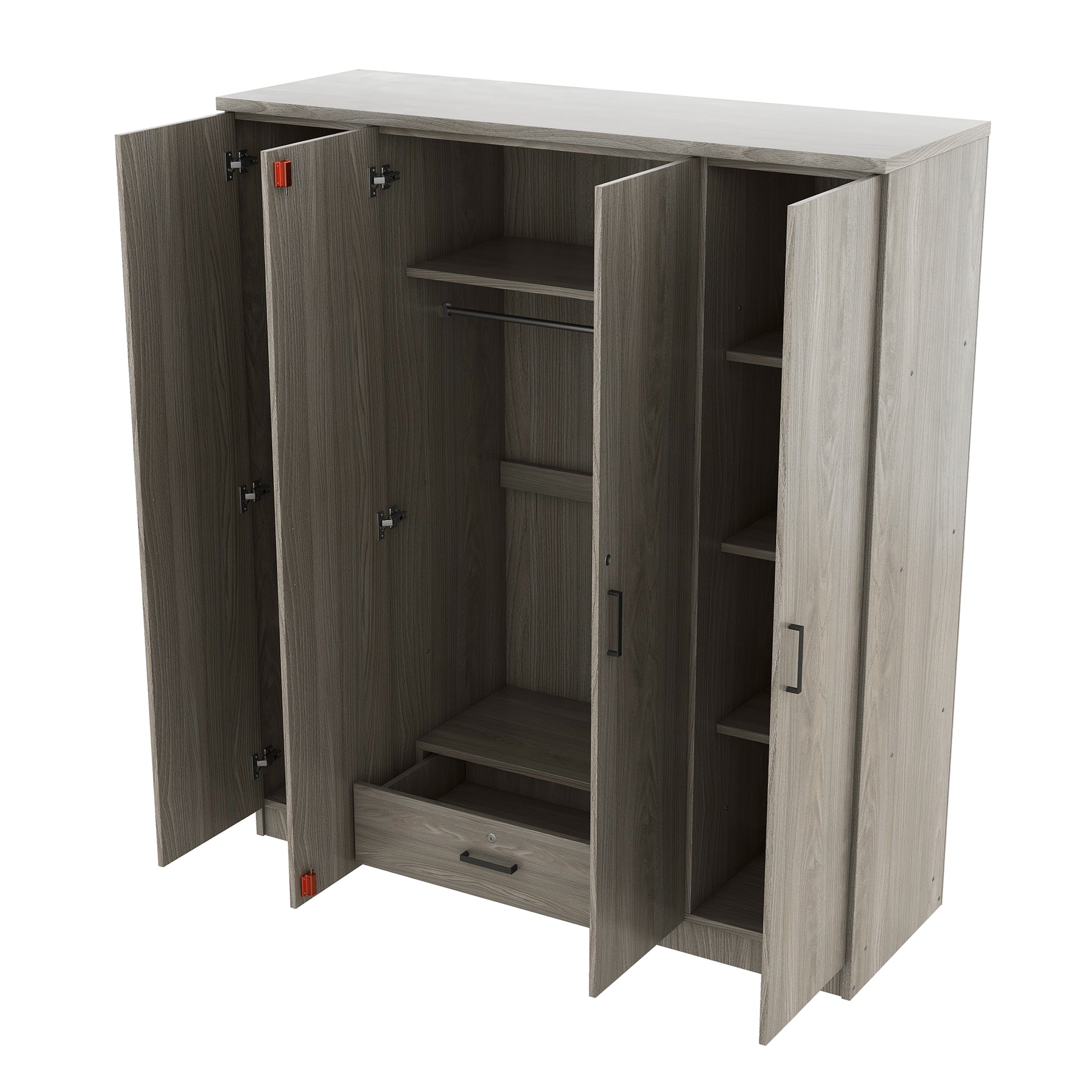 4 Door Wardrobe With 1 Drawer, Gray Grey Gray Bedroom Contemporary Mdf