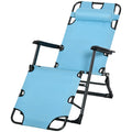 Outsunny Folding Chaise Lounge Chair For Outside, 2 In 1 Tanning Chair With Pillow & Pocket, Adjustable Pool Chair For Beach, Patio, Lawn, Deck, Blue Blue Metal