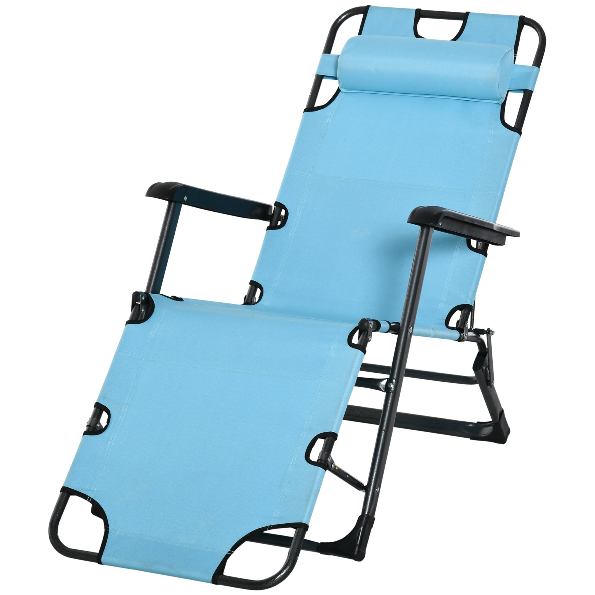 Outsunny Folding Chaise Lounge Chair For Outside, 2 In 1 Tanning Chair With Pillow & Pocket, Adjustable Pool Chair For Beach, Patio, Lawn, Deck, Blue Blue Metal