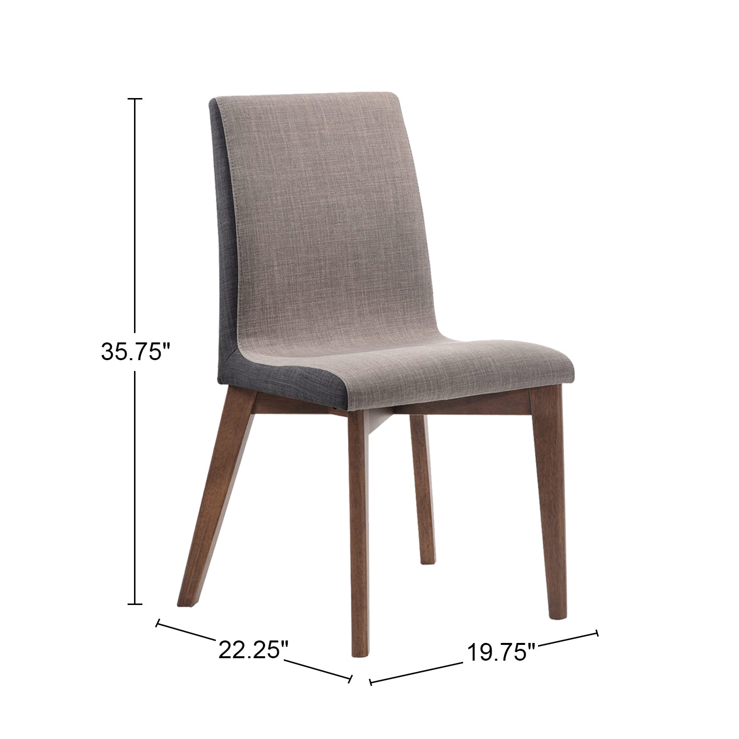 Set Of 2 Grey Fabric Upholstered Dining Side Chairs In Walnut Finish Grey Dining Room Rectangular Set Of 2 Fabric,Mdf