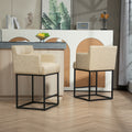 Coolmore Counter Height Bar Stools Set Of 2, Modern Barrel Bar Stool With Backrest And Arms, Black Metal Frames, Upholstered Bar Stools For Kitchen Island, Pub, Club Khaki Foam Pu Leather