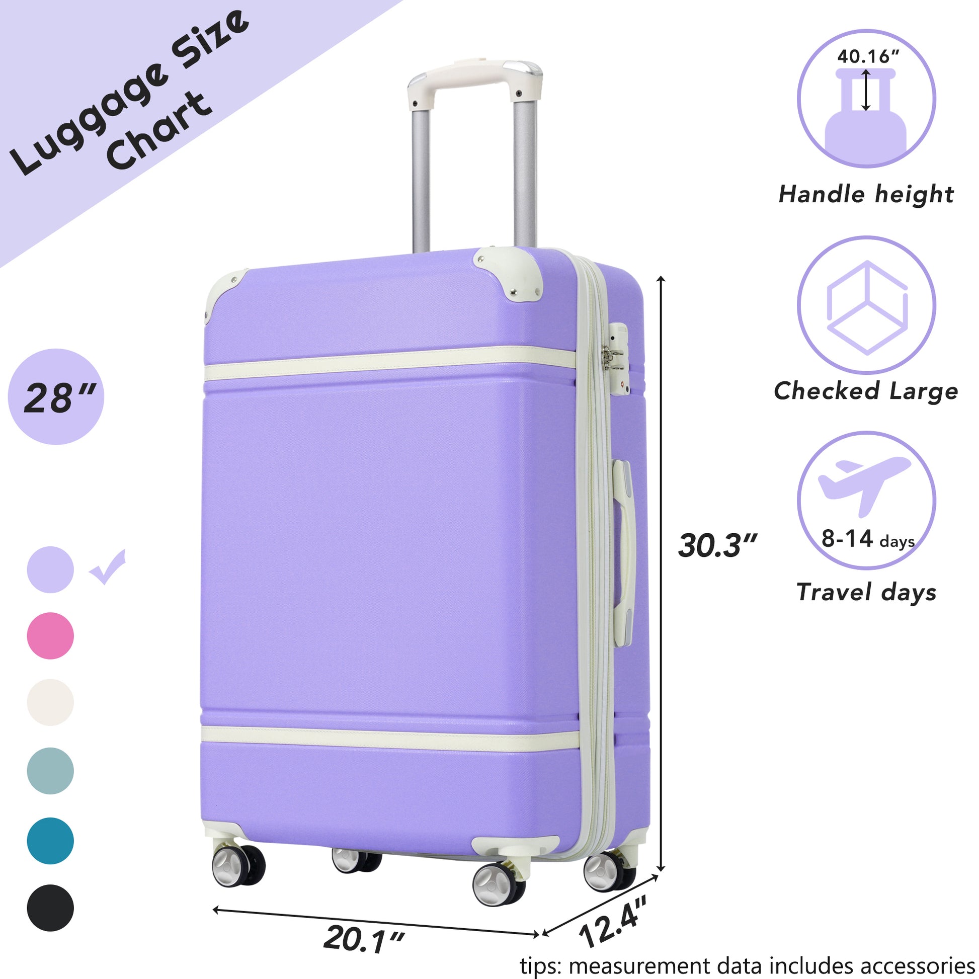 Hardshell Luggage With Tsa Lock28" Expandable Lightweight Suitcase With Spinner Wheels, Single Vintage Luggage,Purple Purple Abs