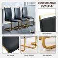 1 Table And 4 Chairs. Modern, Simple And Luxurious Black Imitation Marble Rectangular Dining Table And Desk With 4 Black Pu Gold Plated Leg Chairs 63'' X 35.4'' X 30'' Black Mdf