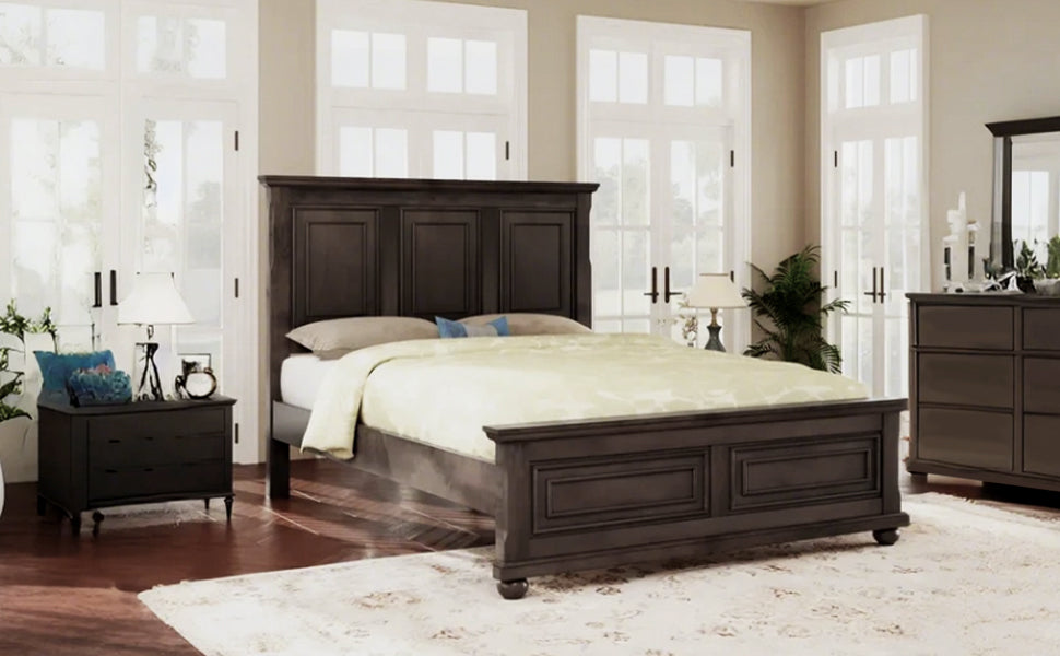 Traditional Town And Country Style Pinewood Vintage Queen Bed, Rich Brown Queen Brown Pine