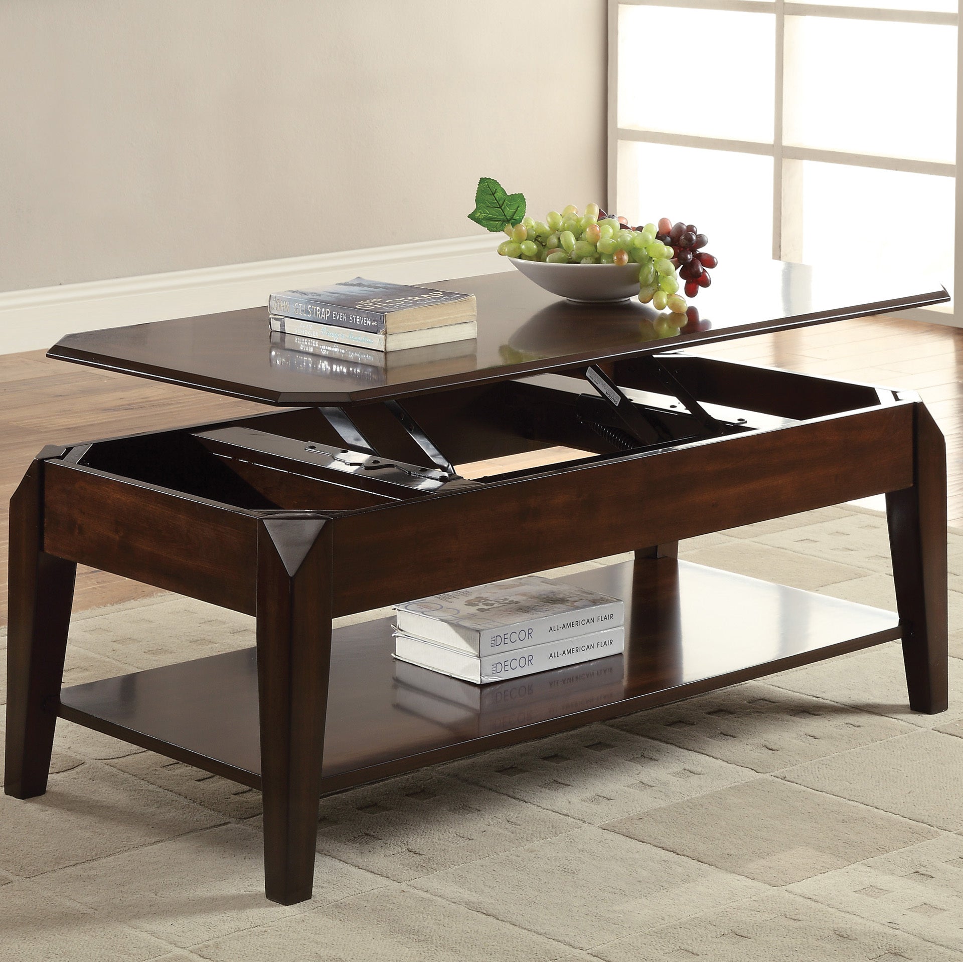 Walnut Coffee Table With Lift Top Walnut Primary Living Space Poplar Shelves Rectangular Wood