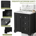 30 Inch Bathroom Vanity Cabinet With Ceramic Basin, 3 Drawers And Adjustable Shelves Black Bathroom Solid Wood Mdf