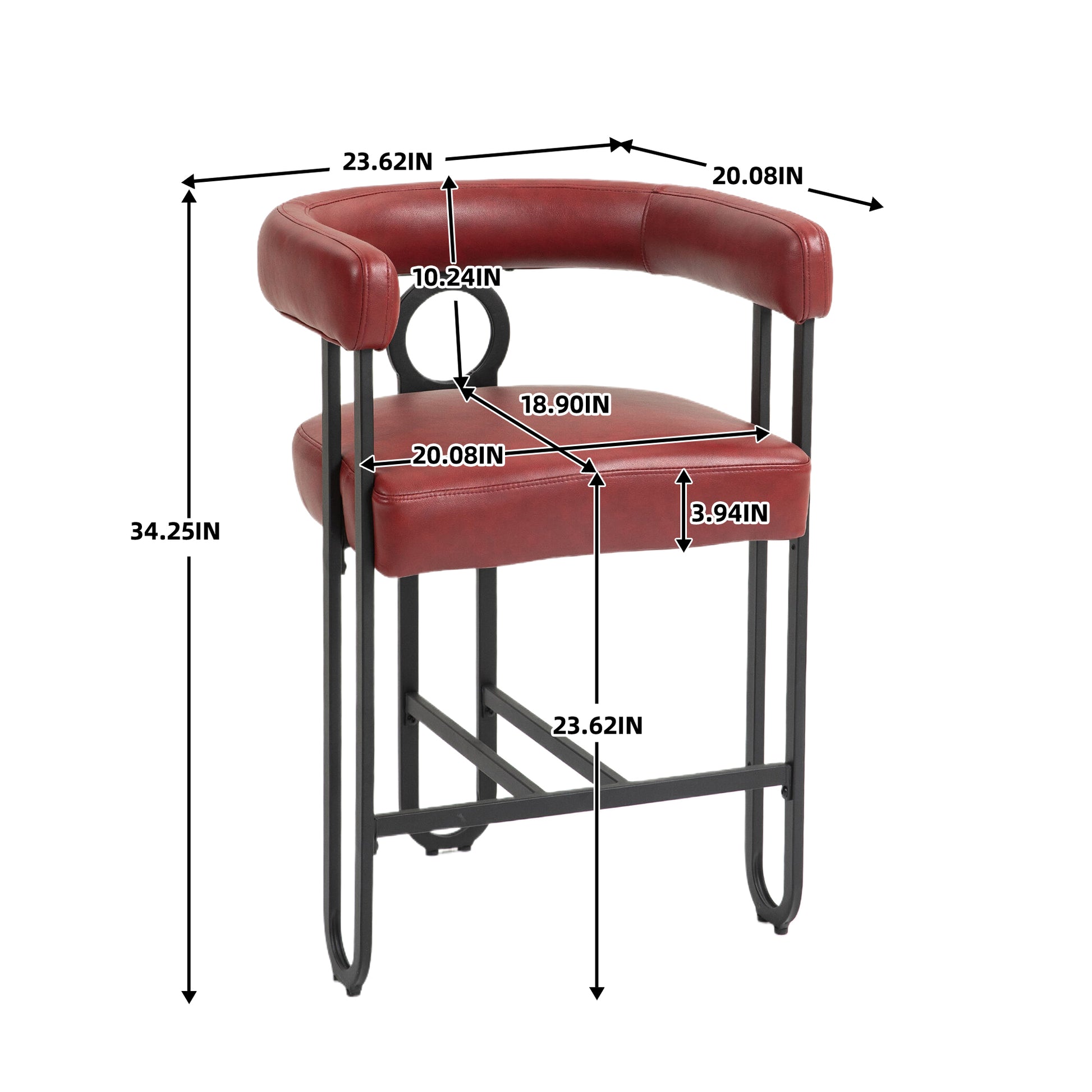 Coolmore Bar Stools Set Of 2, Modern Bar Stool With Back, Black Metal Frames, Upholstered Bar Stools For Kitchen Island, Pub, Club Wine Red Pu Wine Red Foam Pu Leather