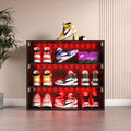 Black Led Light Shoe Box Three Layers With Glass Doors Freestanding 3 4 Shelves Black Primary Living Space Built In Lighting American Design Wood Glass