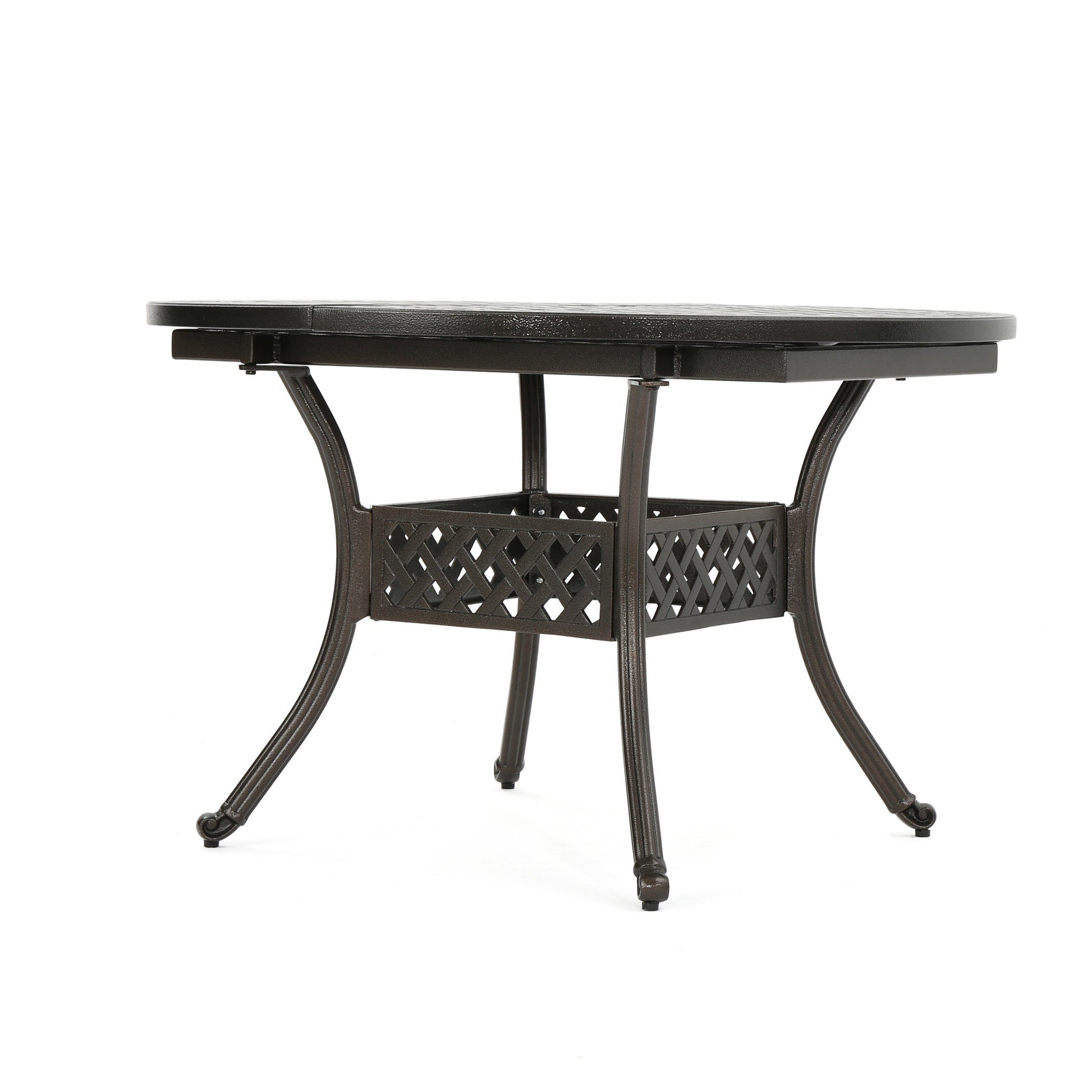 Outdoor Expandable Aluminum Dining Table, Hammered Bronze Finish Bronze Aluminium