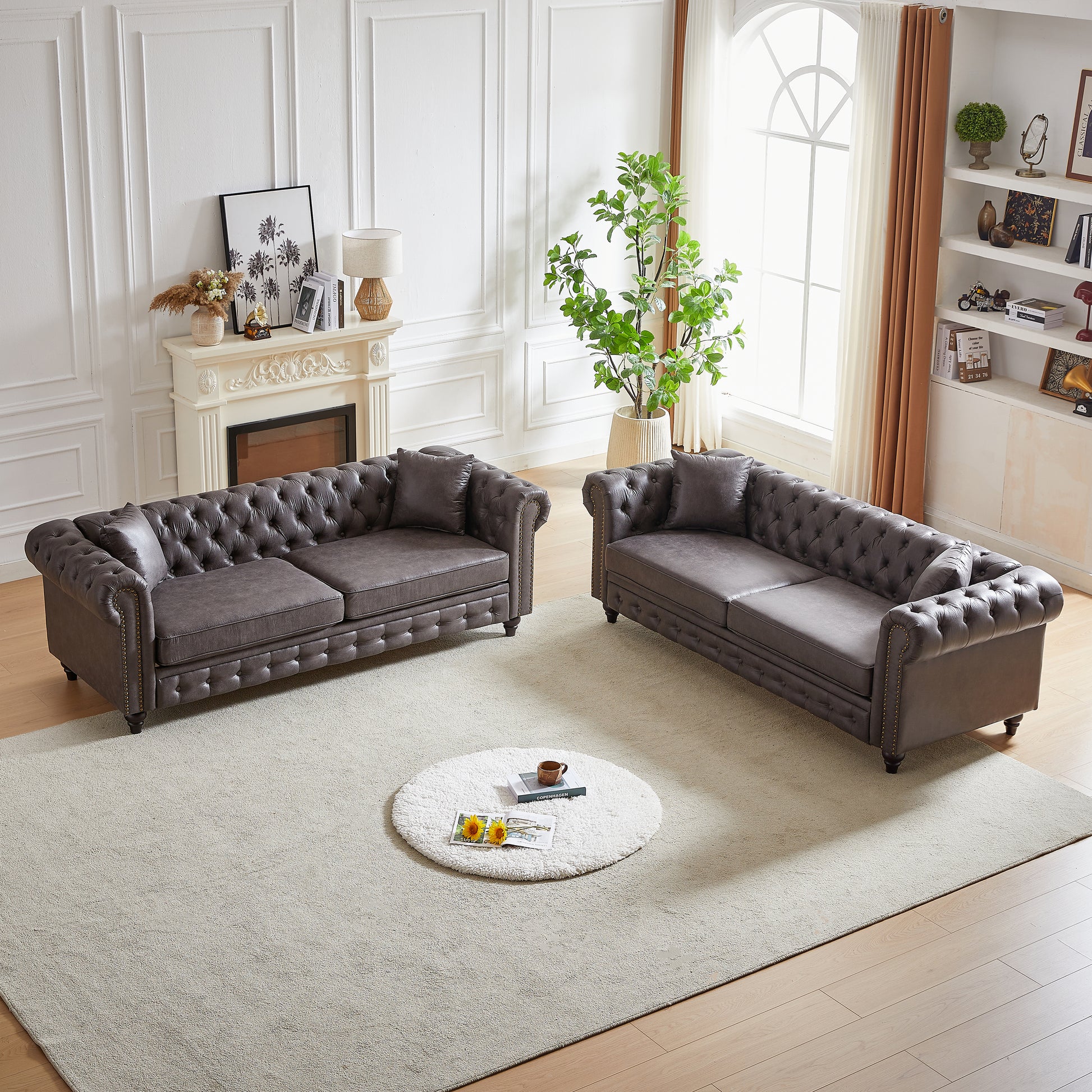 Fx 3 Seats 3 Seats Combo Sofa Modern Living Room Sofa With Solid Wood Frame And Wooden Feet, 4 Cushions, Apartment Sofa Furniture For Living Room, Living Room, Office Grey Wood Pine Foam Fabric 6 Seat