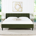 Aspen Vertical Tufted Headboard Platform Bed Set, King, Olive Green Performance Velvet King Olive Green Wood Foam Velvet Velvet