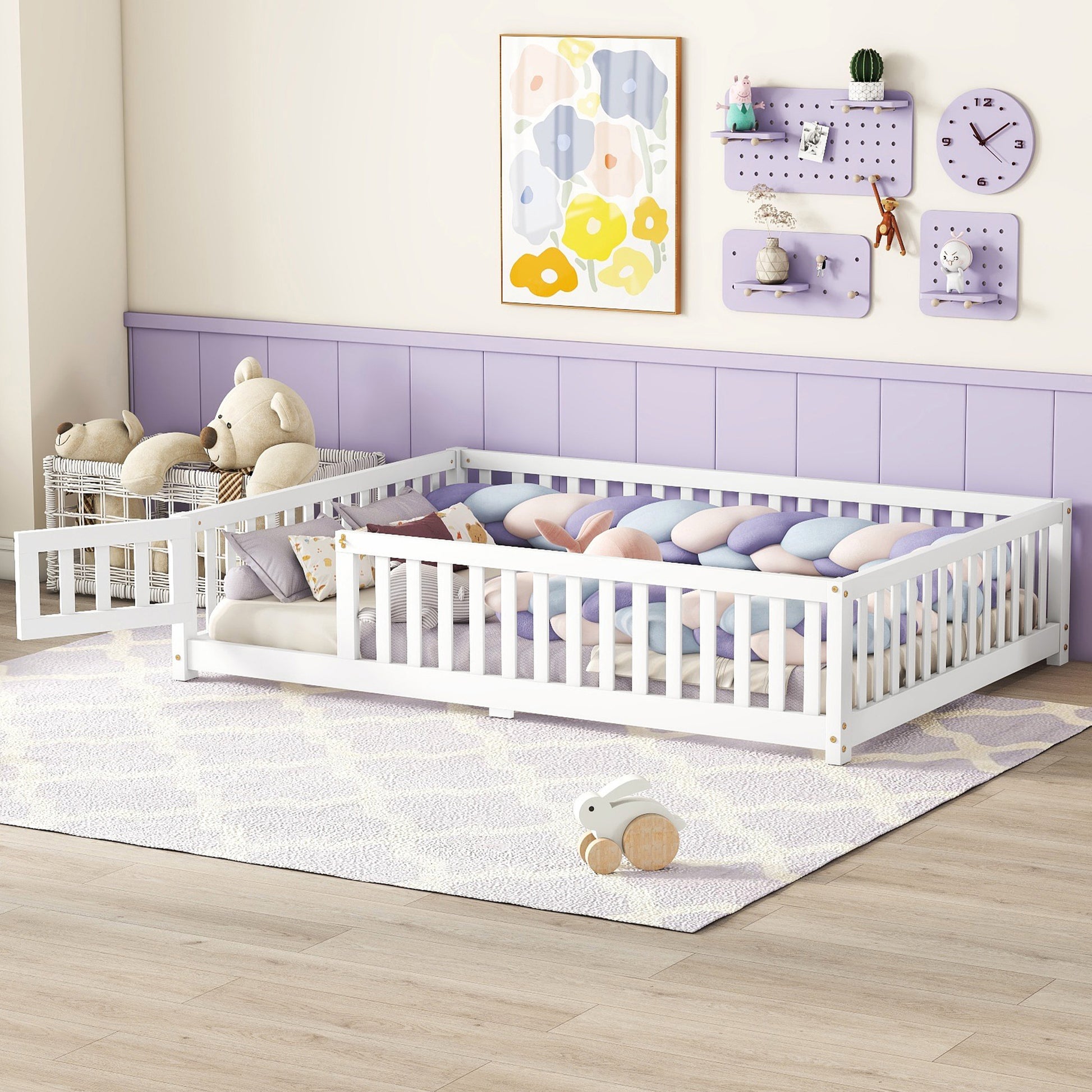 Full Size Bed Floor Bed With Safety Guardrails And Door For Kids, White Old Sku: W158090689 Full White Pine