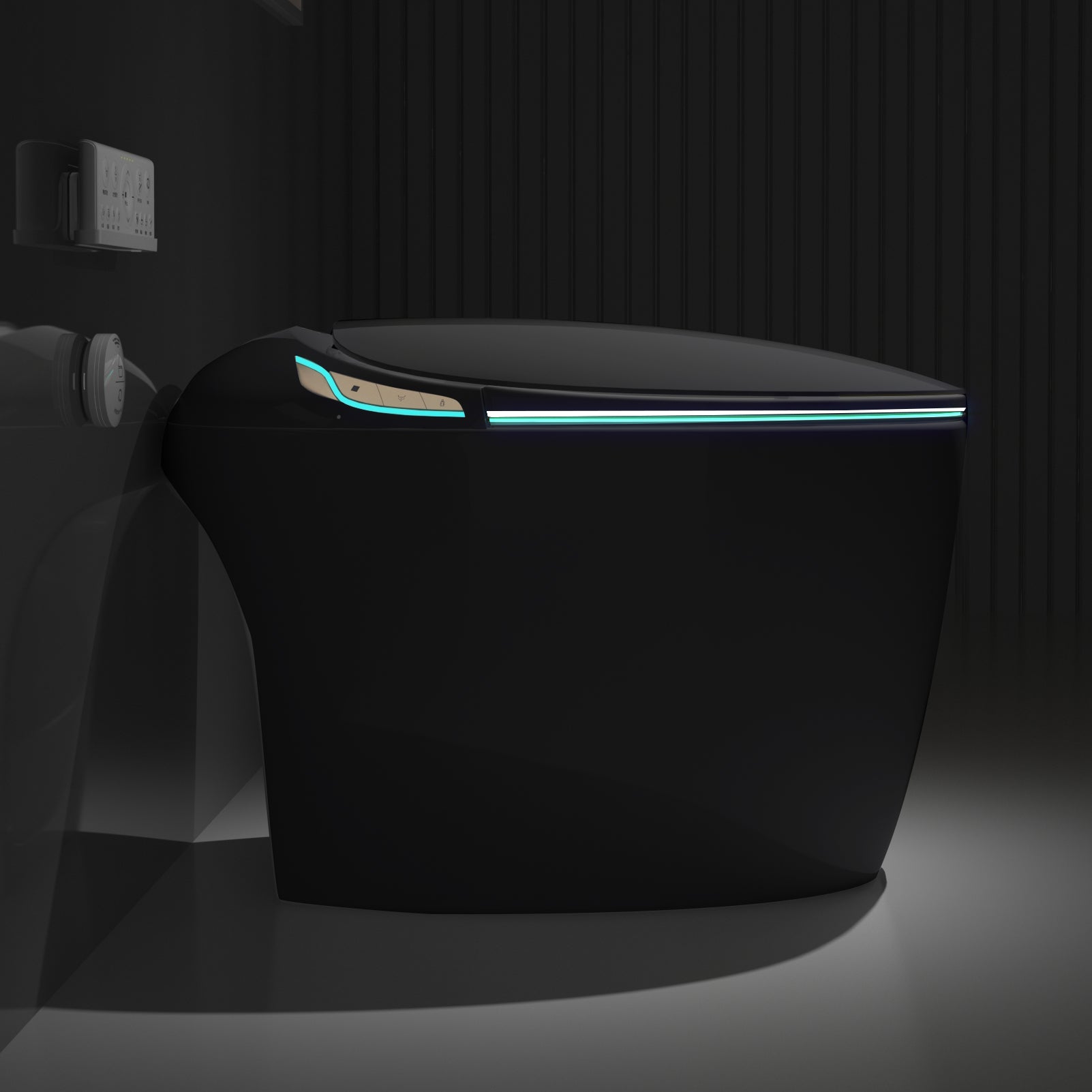 Unique Smart Toilet With Bidet Built In, Intelligent One Piece Toilet For Modern Bathroom, Auto Open Close Seat, Foot Sensor, Led Display,Night Light, Warm Water & Dryer, Black Black Bathroom