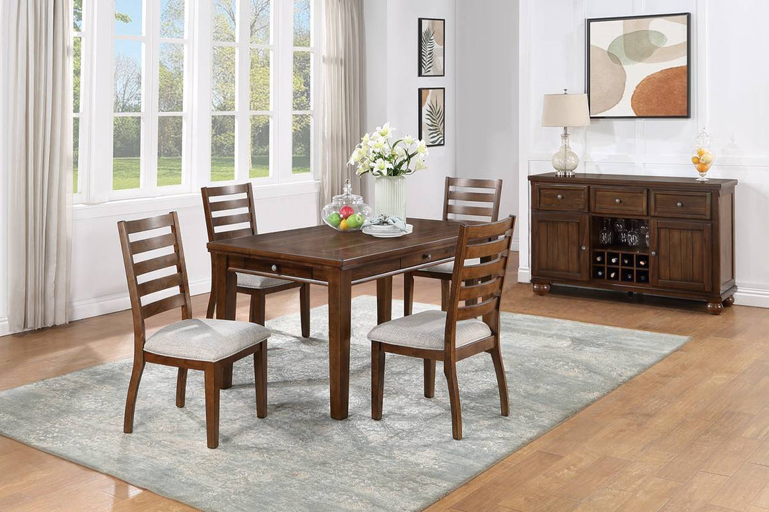 Contemporary Style 5Pc Dining Set Table W 4 Drawers 4X Side Chairs Ladder Back Walnut Finish Kitchen Dining Room Wood Dining Room Solid Wood Rubberwood Rectangular Dining Table With Chair Wood Wood Walnut Ladder Back Seats 4 60 Inches